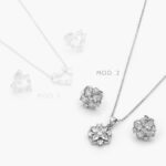 Juego Flores Zirconias Blancas Chapa de Rodio 135 - Modelo 1