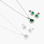 Juego Zirconias Verdes Tringular Chapa de Rodio 154