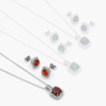 Juego Zirconias Rojas Cuadrada Chapa de Rodio 155