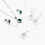 Juego Estrellas Zirconias Verdes Chapa de Rodio 158