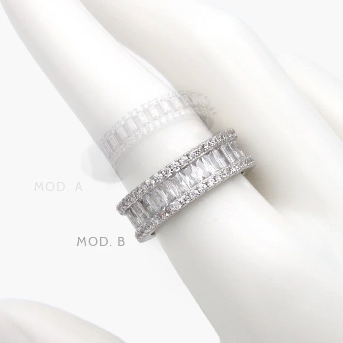 ctb1275 Anillo Churumbela Zirconias Blancas Chapa de Rodio 1275 - Imagen 1