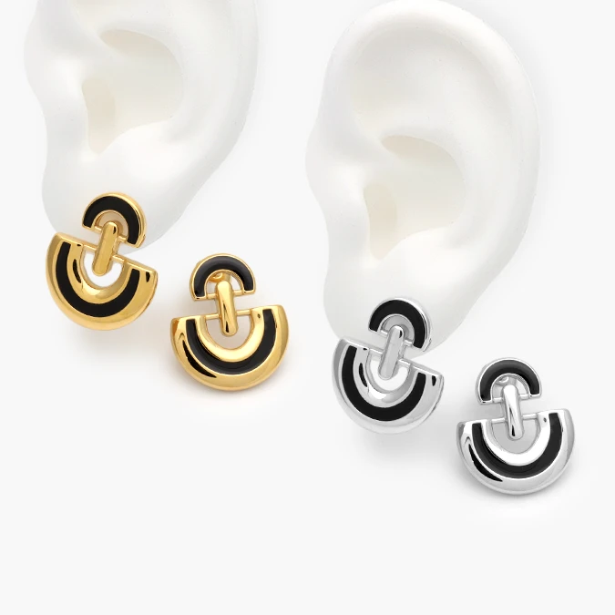 AA10287 Aretes Esmalte Negro Acero Inoxidable 287 - Imagen 1