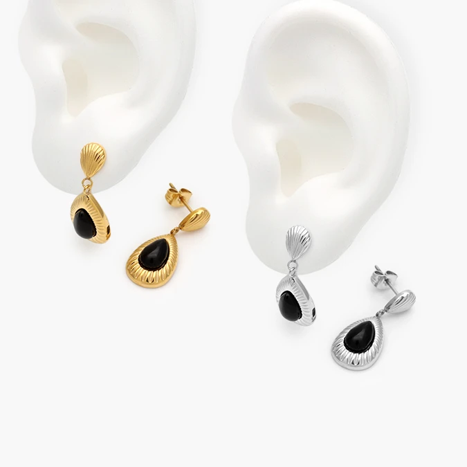 AA10289 Aretes Piedra Negra Acero Inoxidable 289 - Imagen 1