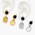 Aretes Acrílico Negro Acero Inoxidable 290 - Oro