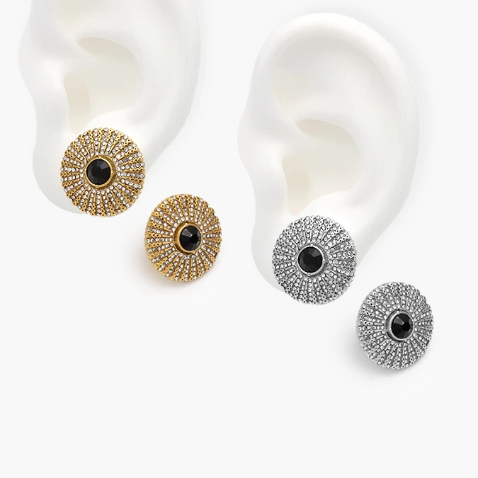 AA10298 Aretes Zirconias Piedra Negra Acero Inoxidable 298 - Imagen 1