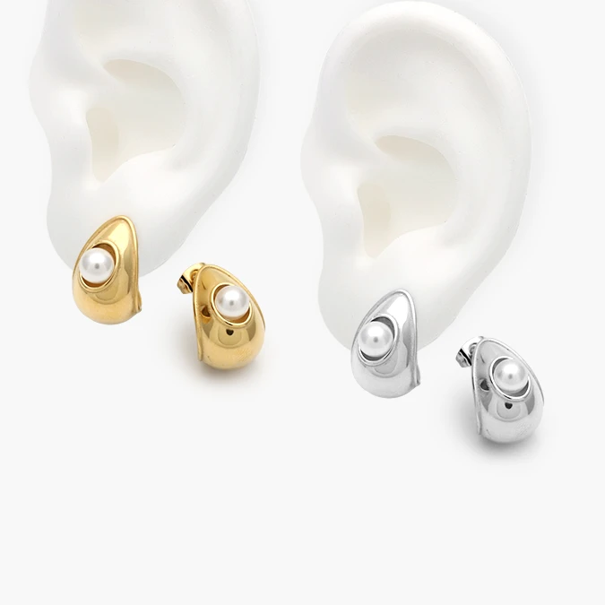 AA10302 Aretes Perla Acero Inoxidable 302 - Imagen 1