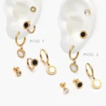 Set Aretes Numeros Romanos Negro y Blanco Acero Inoxidable 49