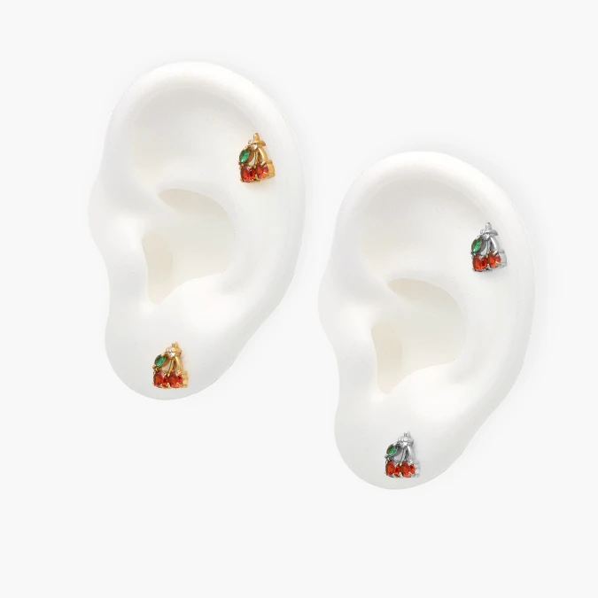 AA50076 Broqueles Cerezas Zirconias Acero Inoxidable 76 - Imagen 1
