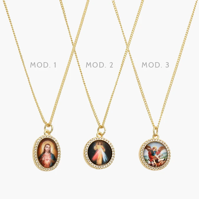 CDR0395 Collar Imágenes Jesus y Arcangel Chapa de Oro 395 - Imagen 1