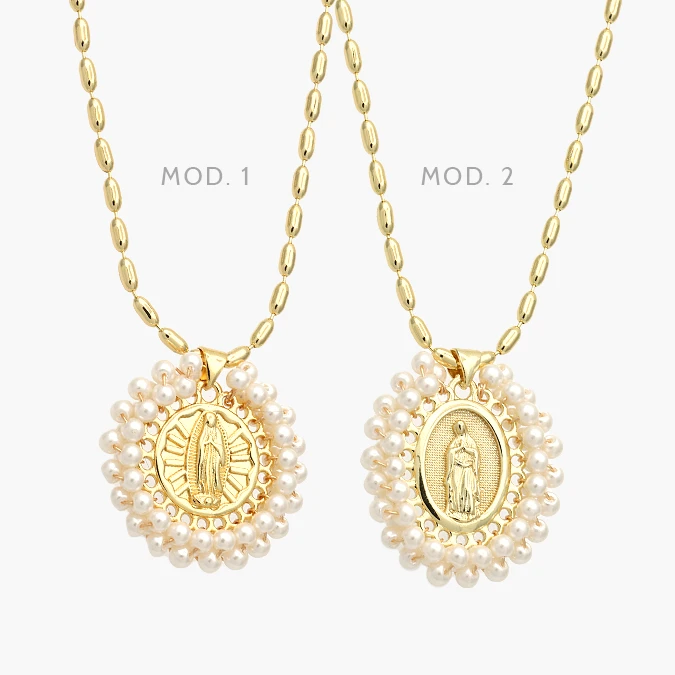 CDR0407 Collar Virgen Perlas Chapa de Oro 407 - Imagen 1