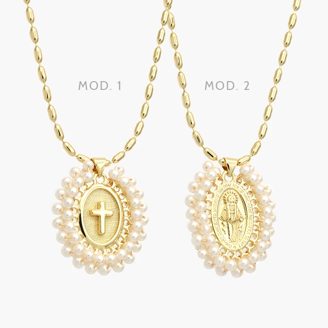 CDR0408 Collar Cruz Perlas Chapa de Oro 408 - Imagen 1