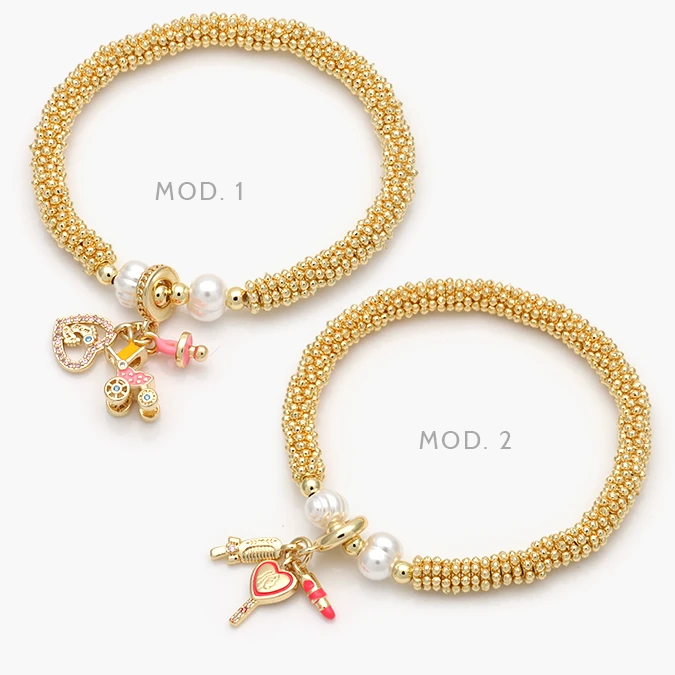 CTP0683 Pulso Elástico Perlas Bebe Carreola Labial Corazón Chapa de Oro 683 - Imagen 1