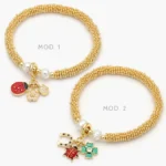 Pulso Elástico Perlas Flores Catarina Chapa de Oro 686