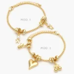 Pulso Niños con Perlas Corazón Cerezas Chapa de Oro 744