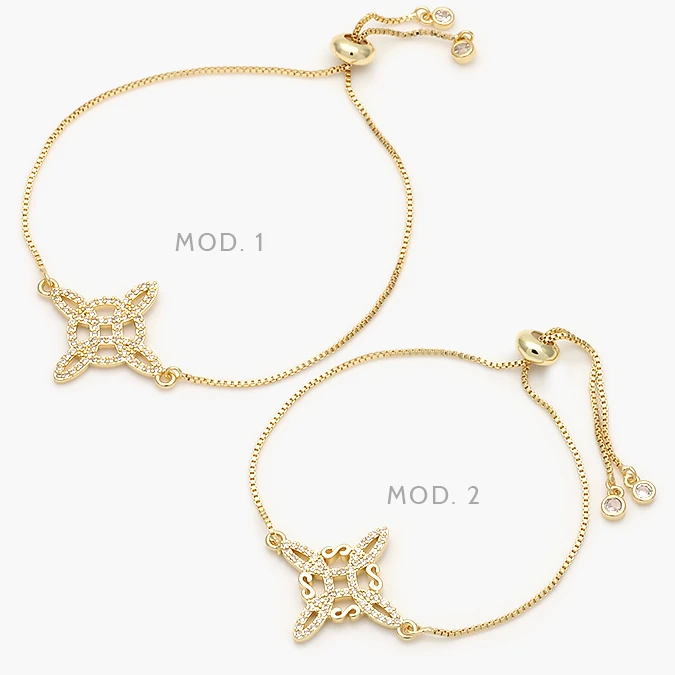 CTP0748 Pulso Zirconias Blancas Ajustable Nudo de Bruja Chapa de Oro 748 - Imagen 1