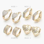 Arracadas Corazones Piedras Blancas Chapa de Oro Grupo 14