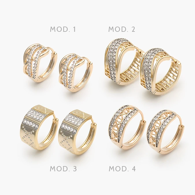 Grupo-18 Arracadas Piedras Blancas Chapa de Oro Grupo 18 - Imagen 1