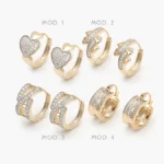 Arracadas Corazones Piedras Blancas Chapa de Oro Grupo 9