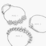 Pulso Flores Zirconias Blancas Ajustable Micropave Chapa de Rodio 856 - Modelo 1