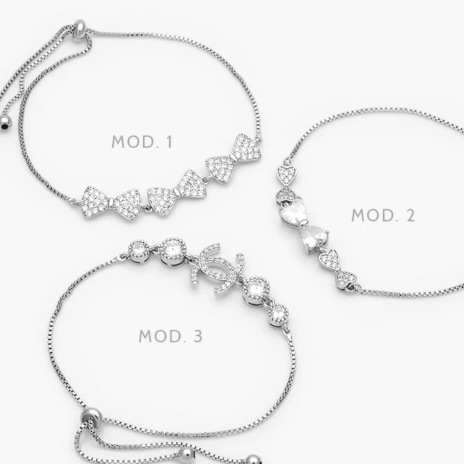 MPU864 Pulso Moño Zirconias Blancas Ajustable Micropave Chapa de Rodio 864 - Imagen 1