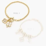 Pulso Flores Tréboles Blancas Chapa de Oro 750 - Modelo 1