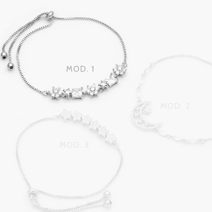 mpu868 Pulso Ajustable Estrellas y Flores Zirconia Blanca Micropave Chapa de Rodio 868 - Imagen 1