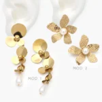 Aretes Largos Flores Perla Acero Inoxidable 325 - Modelo 1
