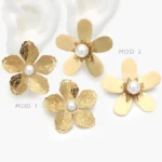 Aretes Flor Perla Acero Inoxidable 329 - Modelo 1