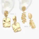 Aretes Largos Rama Hojas Acero Inoxidable 330
