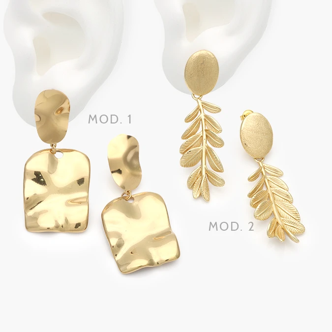 AA10330 Aretes Largos Rama Hojas Acero Inoxidable 330 - Imagen 1