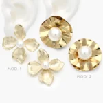 Aretes Largos Flor Perla Acero Inoxidable 331