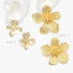 Aretes Largos Flor Acero Inoxidable 336