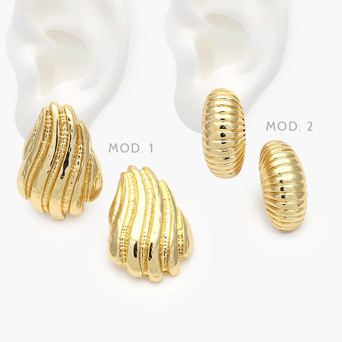 AA10346 Aretes Chunky Lisos Sin Piedras Acero Inoxidable 346 - Imagen 1