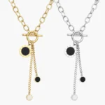 Collar Números Romanos Esmalte Negro Acero Inoxidable 0612 - Oro