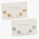 Set Aretes Zirconias Blancas Chapa de Oro 0145