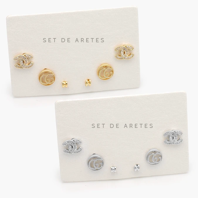 CA20145 Set Aretes Zirconias Blancas Chapa de Oro 0145 - Imagen 1
