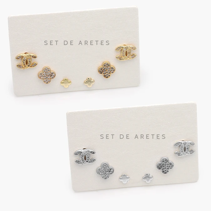 CA20147 Set Aretes Flores Trebol Zirconia Blanca Chapa de Oro 0147 - Imagen 1