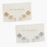 Set Aretes Flores Zirconias Blancas Chapa de Oro 0146