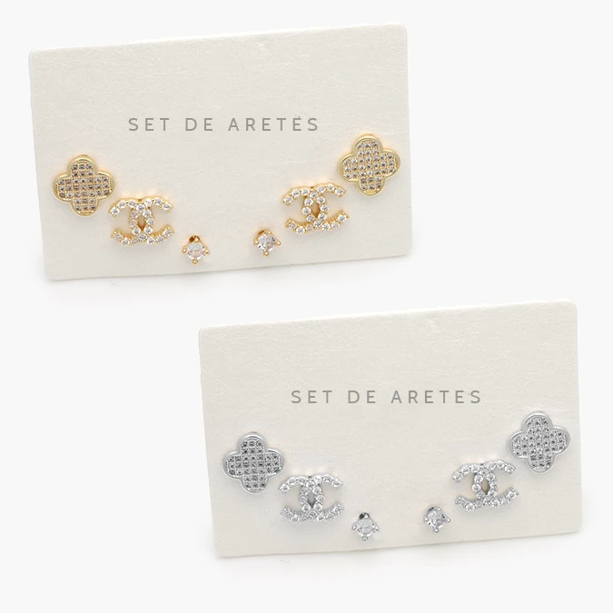 CA20147 Set Aretes Flores Zirconias Blancas Chapa de Oro 0146 - Imagen 1