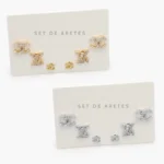 Set Aretes Zirconias Blancas Chapa de Oro 0148