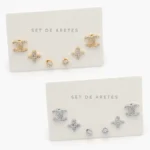 Set Aretes Flor Zirconias Blancas Chapa de Oro 0149 - Oro