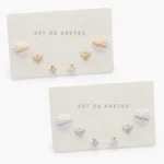 Set Aretes Corazones con Perlas Chapa de Oro 0150