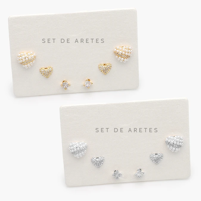 CA20150 Set Aretes Corazones con Perlas Chapa de Oro 0150 - Imagen 1