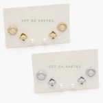Set Aretes Perlas con Zirconias Blancas Chapa de Oro 0153