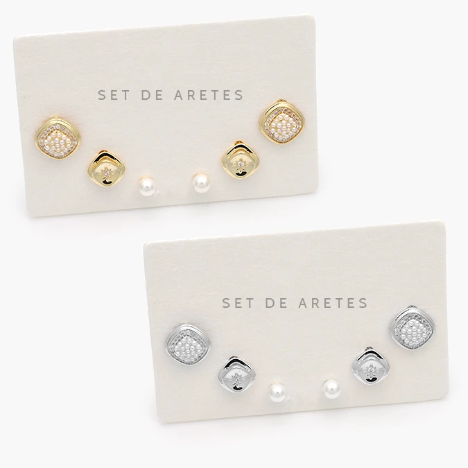 CA20153 Set Aretes Perlas con Zirconias Blancas Chapa de Oro 0153 - Imagen 1
