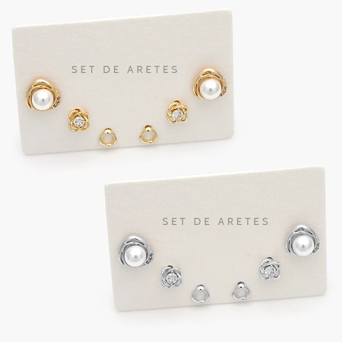 CA20156 Set Aretes Flores Perla Chapa de Oro 0156 - Imagen 1