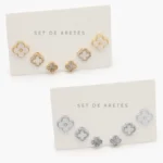 Set Aretes Treboles Esmalte Blanco Chapa de Oro 0157 - Oro