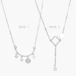 Collar Corbatin Flores Treboles Zirconias Blancas Chapa de Rodio 690