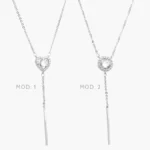 Collar Corbatin Corazon Zirconia Blanca Chapa de Rodio 696