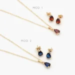 Juego Zirconia Gota Azul y Roja Chapa de Oro 112